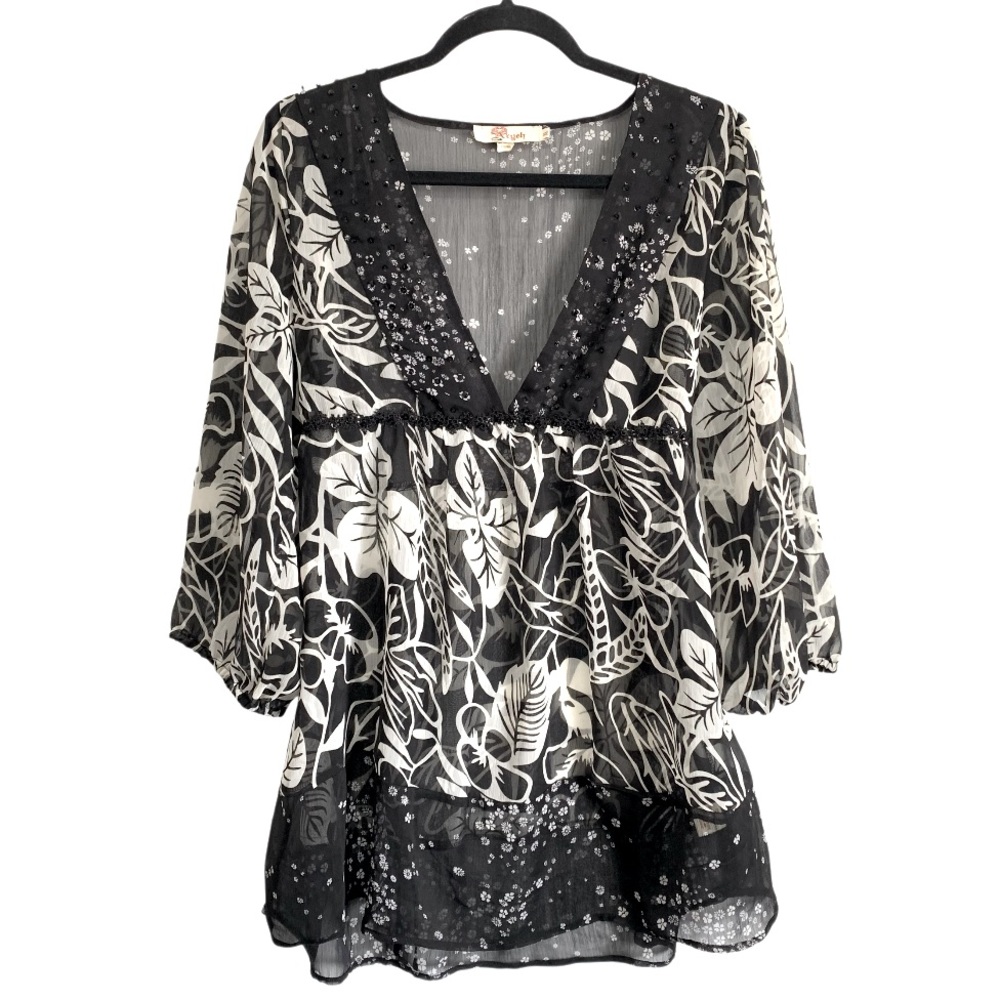Aryeh Chiffon Beaded Sequins V-Neckline Top